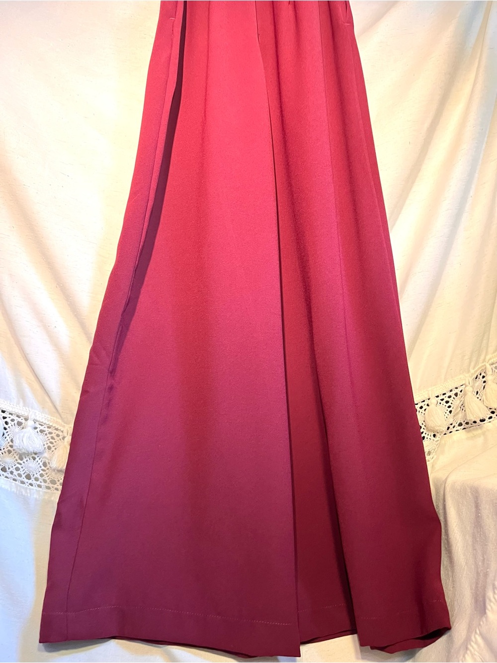 Zara Wide-Leg Belted Jumpsuit Maroon Size Small Elegant V-Neck Wide Leg - Picture 13 of 16